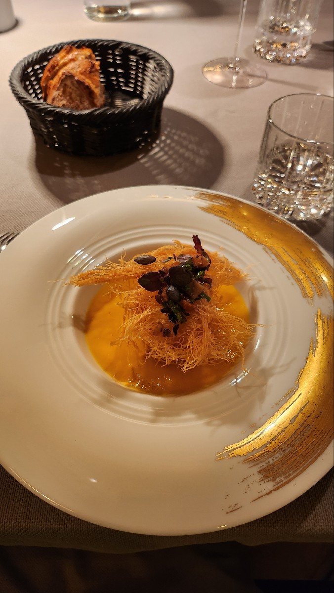 Crispy Kadaif Egg, Pumpkin & Smoked Bacon